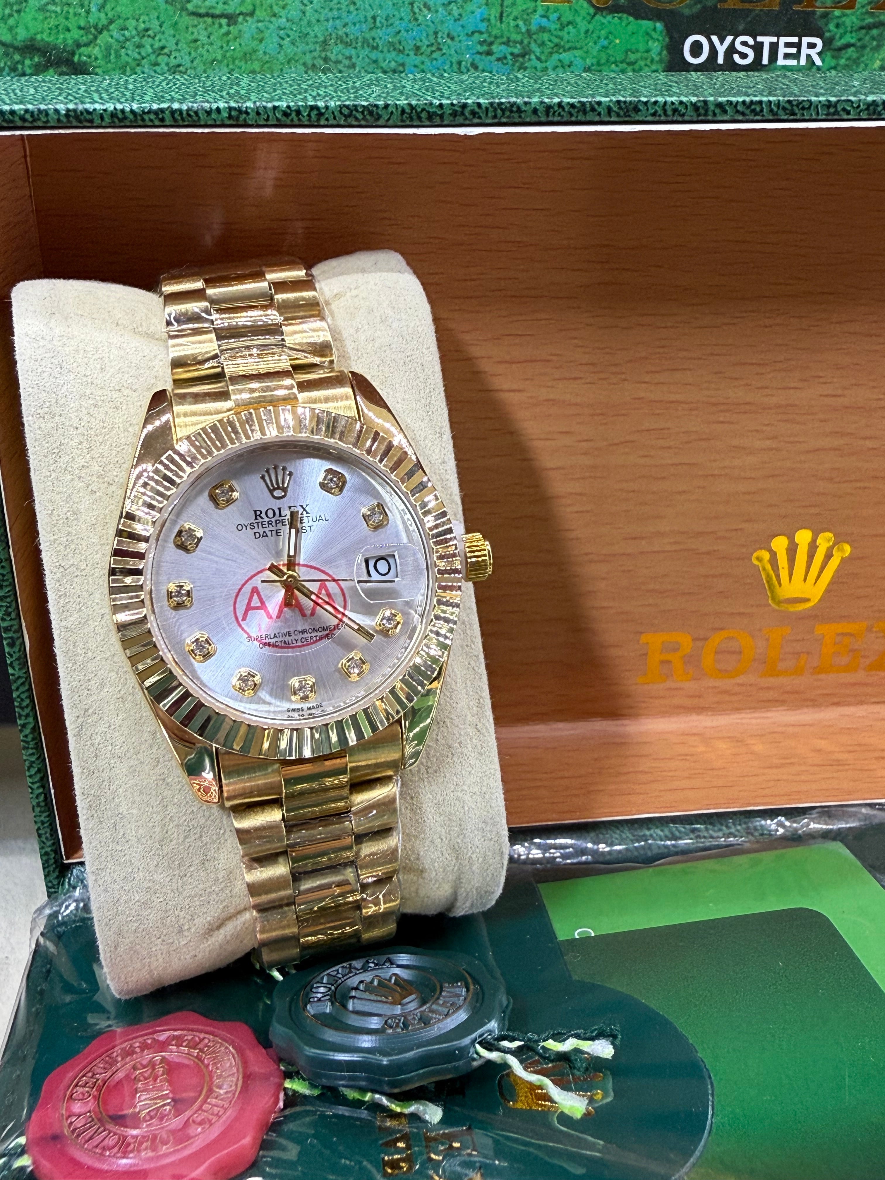 Date just 36mm gold silver diamond dial