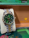 Date just 36mm two tone green diamond dial