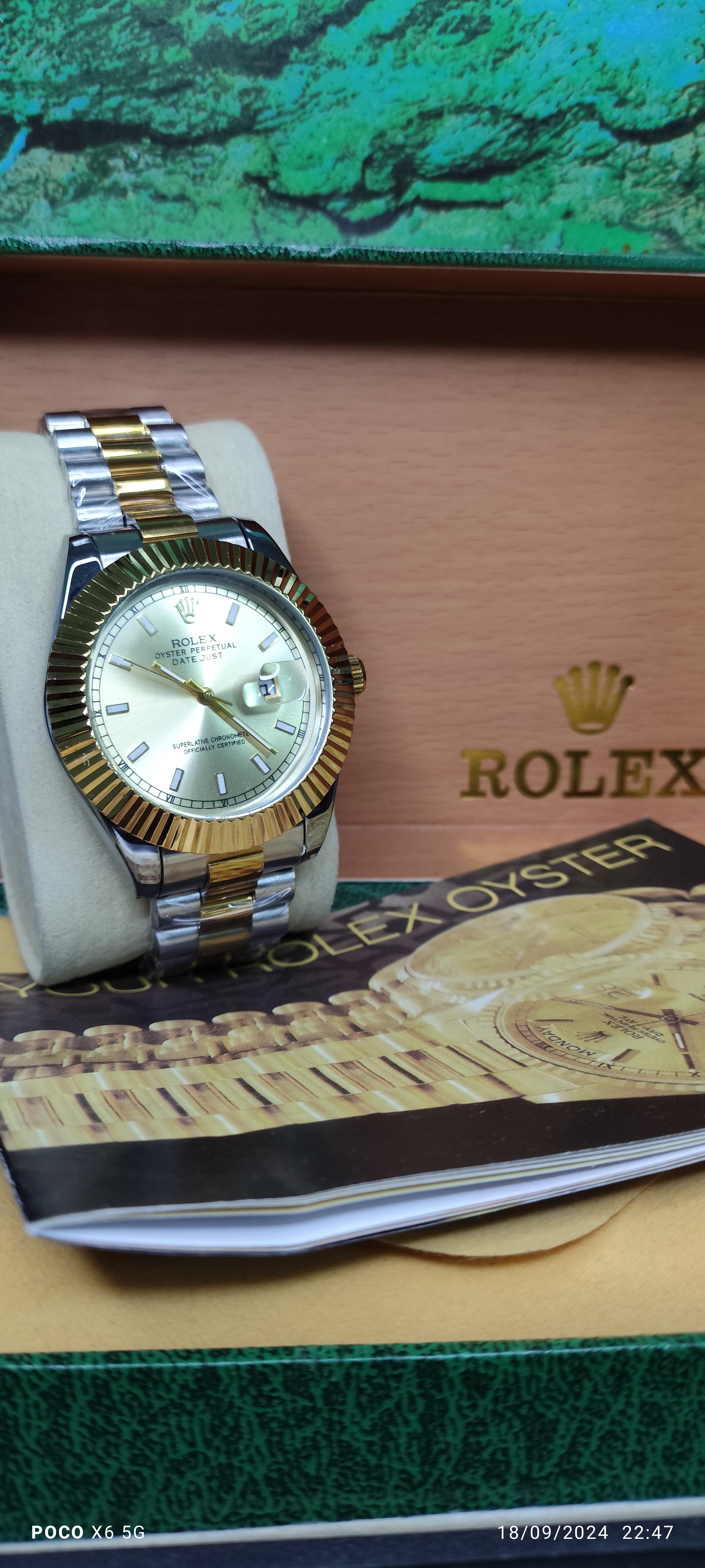 Date just two tone gold dial